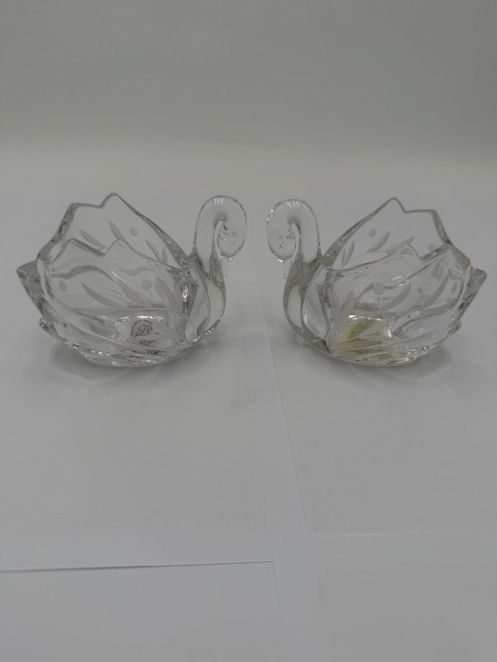 Lenox Crystal Swan Set Of 2 Etched Glass Bowl Trinket Holder Votive